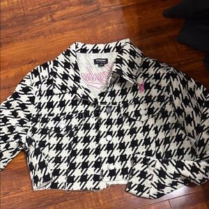 PLAYBOY Women's Black and White Houndstooth Jean Jacket
